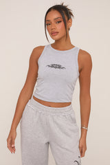 Grey Graphic Printed Racer Vest Top - Chelsea