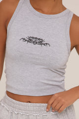 Grey Graphic Printed Racer Vest Top - Chelsea