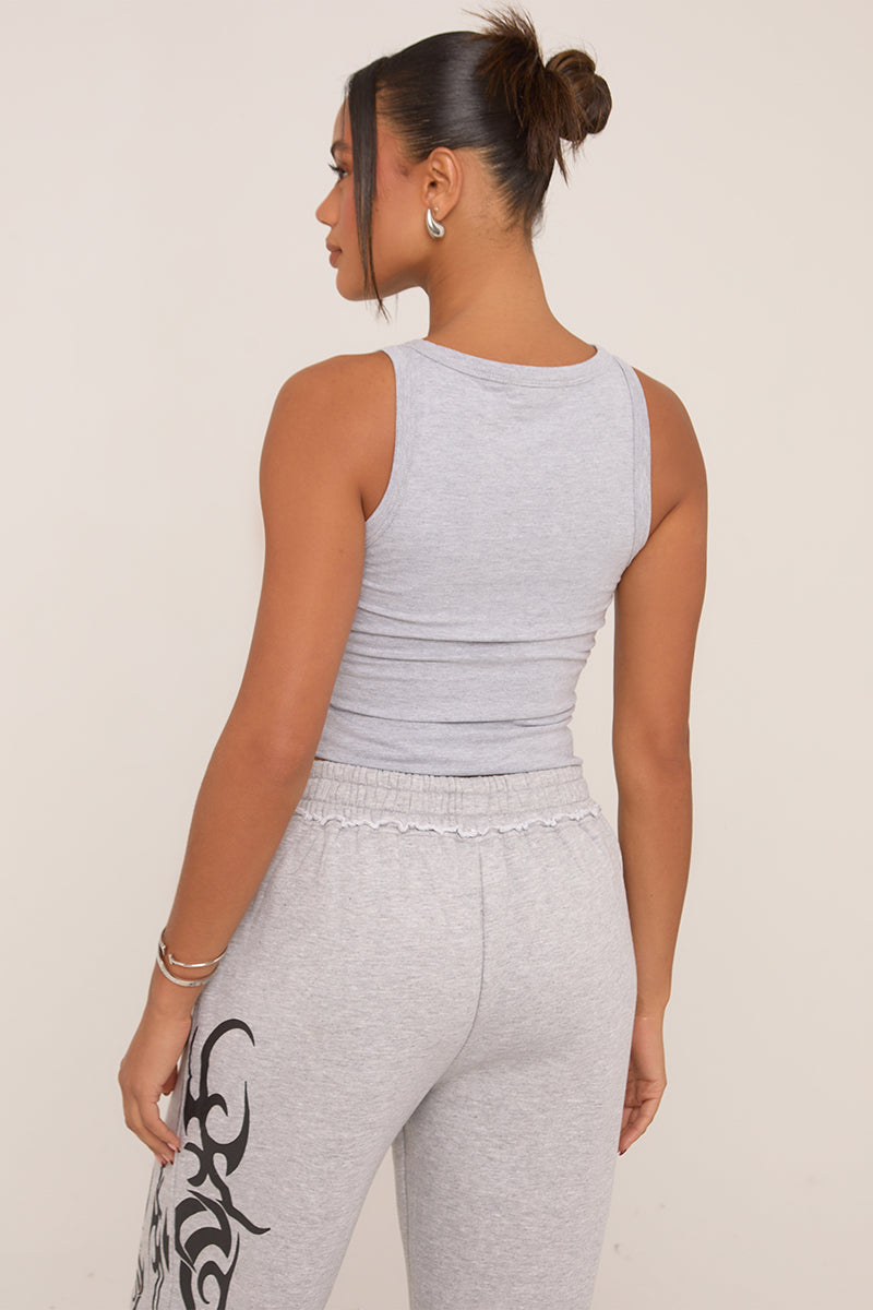 Grey Graphic Printed Racer Vest Top - Chelsea