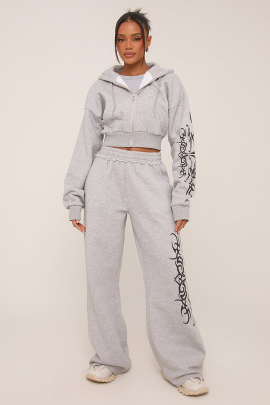 Grey Graphic Printed Jogger Trouser - Bertha