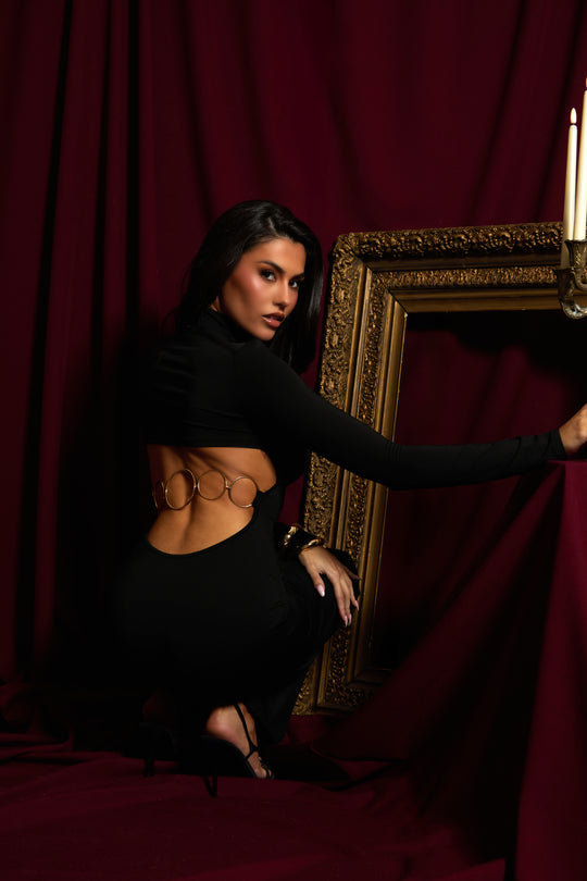 Black Gold Chain Trim Maxi Dress - Serra