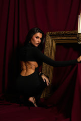 Black Gold Chain Trim Maxi Dress - Serra