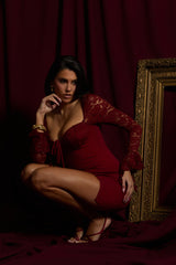 Wine Lace Long Sleeve Mini Dress - Myrah