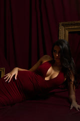 Wine Halterneck Tie Back Maxi Dress - Amalfie