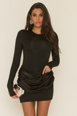 Black Long Sleeve Drape Mini Dress - Koria