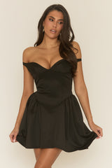 Black Off Shoulder Structured Mini Dress - Sammia
