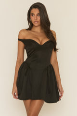 Black Off Shoulder Structured Mini Dress - Sammia