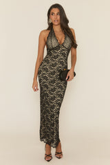 Black Contrast Lace Halterneck Maxi Dress - Reeva