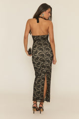 Black Contrast Lace Halterneck Maxi Dress - Reeva