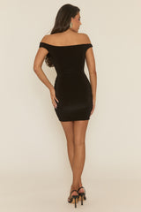 Black Lace Off Shoulder Mini Dress - Sharnia