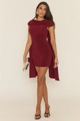 Wine Gathered Cape Mini Dress - Miyar