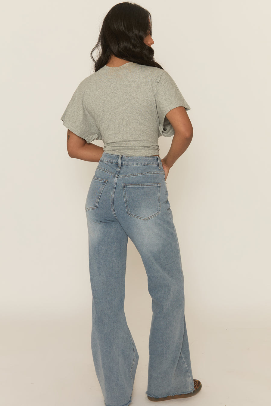 Grey Short Sleeve Cinched Waist T-Shirt - Hilde