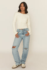 Petite Blue Denim Distressed Knee Jeans - Ivelisse