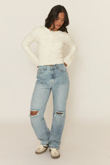 Petite Blue Denim Distressed Knee Jeans - Ivelisse