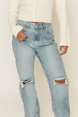 Petite Blue Denim Distressed Knee Jeans - Ivelisse