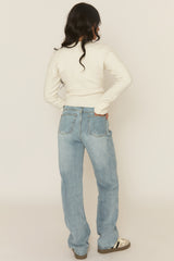 Petite Blue Denim Distressed Knee Jeans - Ivelisse