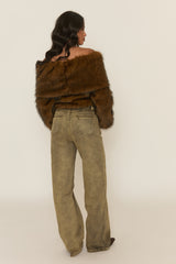 Brown Off Shoulder Faux Fur Jumper - Liriana