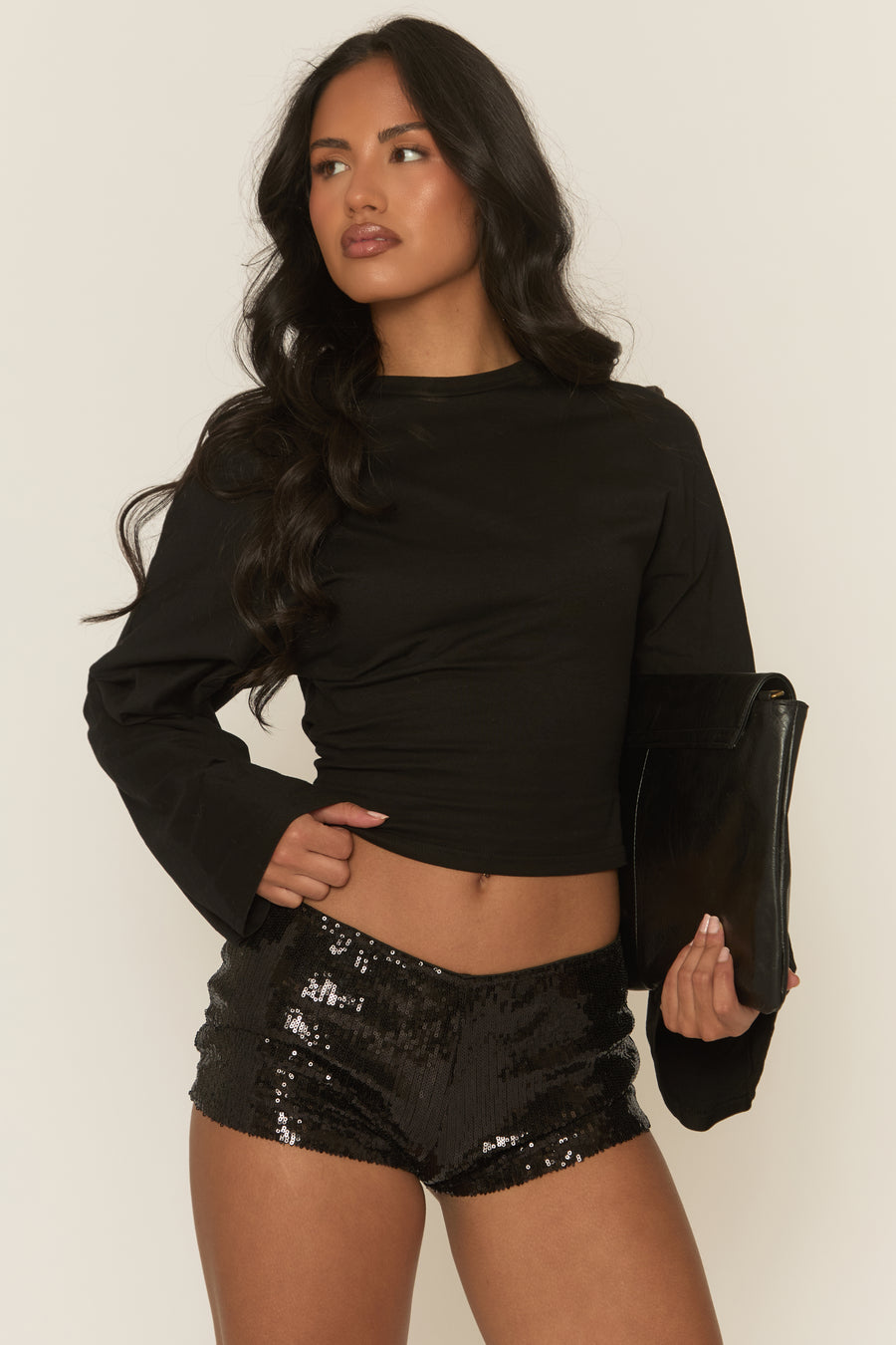 Black Cinched Waist Long Sleeve Top - Myah