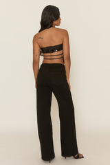 Black Sequin Cowl Halterneck Crop Top - Bleona