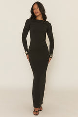 Black Low Back Ruched Maxi Dress - Marlea