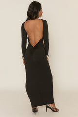Black Low Back Ruched Maxi Dress - Marlea