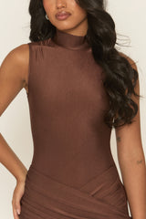 Chocolate Wrap Front Mini Dress - Shaya