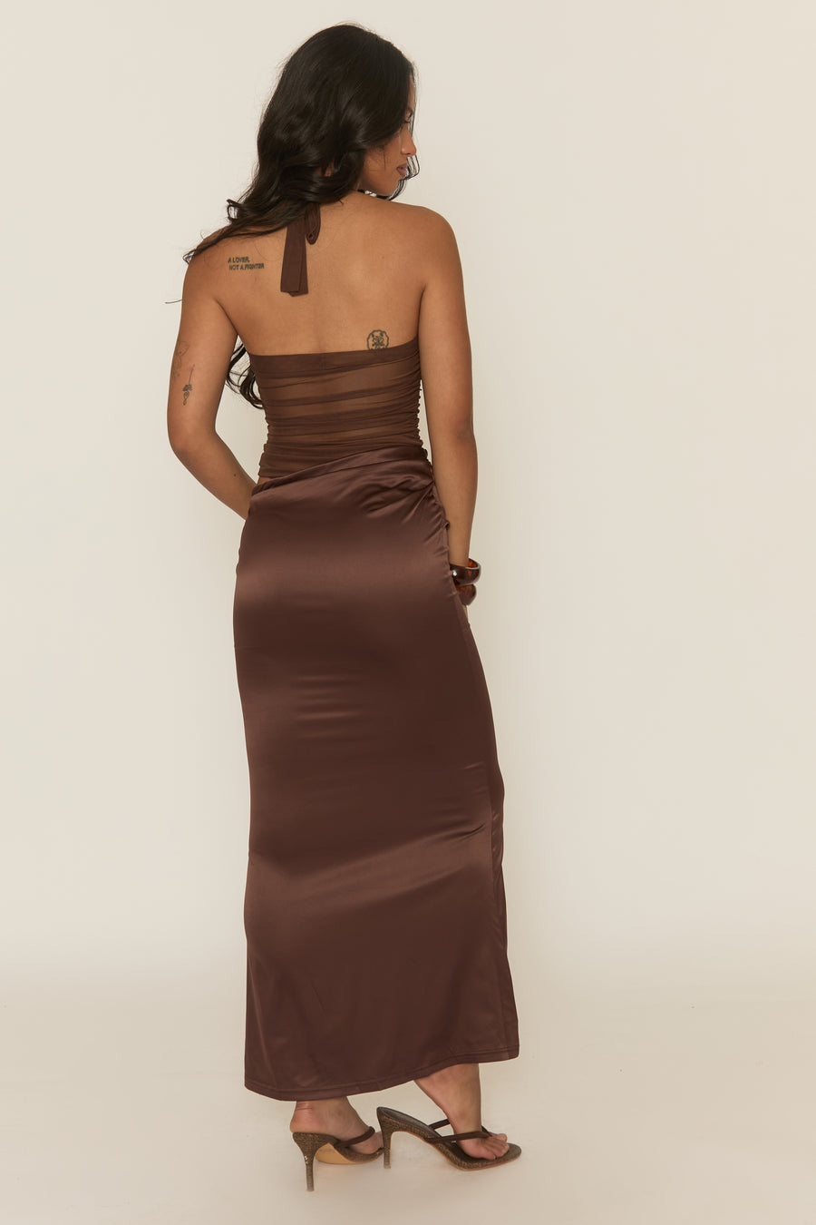 Chocolate Semi Sheer Maxi Dress - Natara