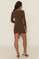 Chocolate Brown Faux Leather Wrap Mini Dress - Annalise
