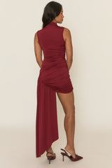 Wine Draped Asymmetric Mini Dress - Esha