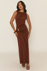 Chocolate Gold Trim Maxi Dress - Tonya