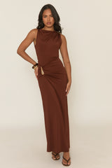 Chocolate Gold Trim Maxi Dress - Tonya