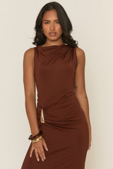 Chocolate Gold Trim Maxi Dress - Tonya