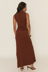 Chocolate Gold Trim Maxi Dress - Tonya