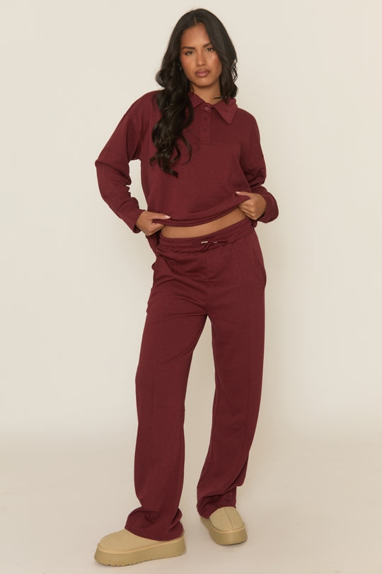Wine Polo Collared Loungewear Co-ord Set - Madisyn