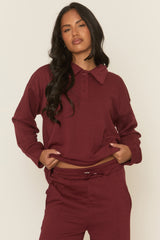 Wine Polo Collared Loungewear Set - Madisyn