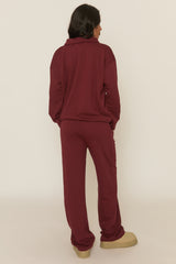 Wine Polo Collared Loungewear Set - Madisyn