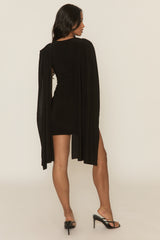 Black Gathered Cape Mini Dress - Miyar