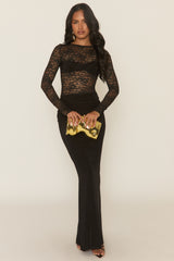 Black Lace Gathered Bust Maxi Dress - Ronda