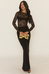 Black Lace Gathered Bust Maxi Dress - Ronda