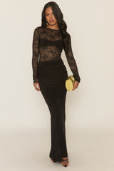 Black Lace Gathered Bust Maxi Dress - Ronda