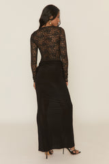 Black Lace Gathered Bust Maxi Dress - Ronda