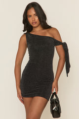 Black Glitter Off Shoulder Mini Dress - Arlie