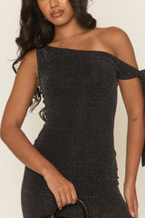 Black Glitter Off Shoulder Mini Dress - Arlie