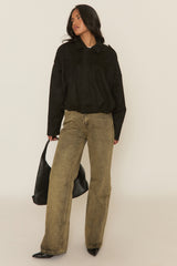 Black Suede Bomber Jacket - Imane