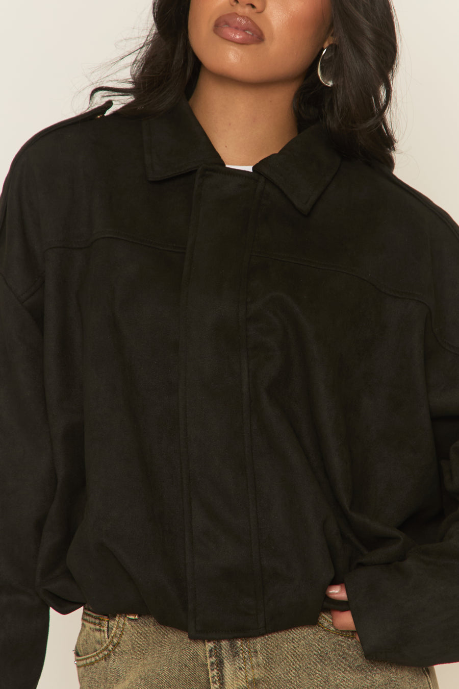 Black Suede Bomber Jacket - Imane