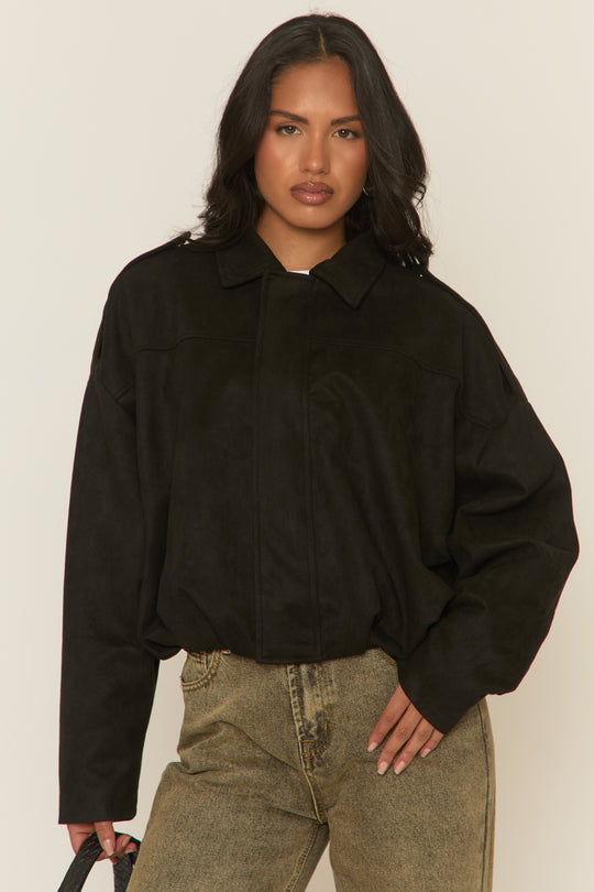 Black Suede Bomber Jacket - Imane
