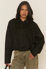 Black Suede Bomber Jacket - Imane
