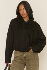 Black Suede Bomber Jacket - Imane