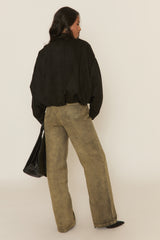 Black Suede Bomber Jacket - Imane