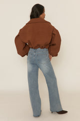 Brown Wool Look Double Breasted Cropped Trench Coat - Sharlina